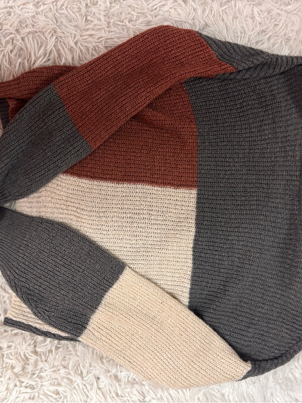 Colorblock Crewneck Sweater - Rust, Gray & Cream